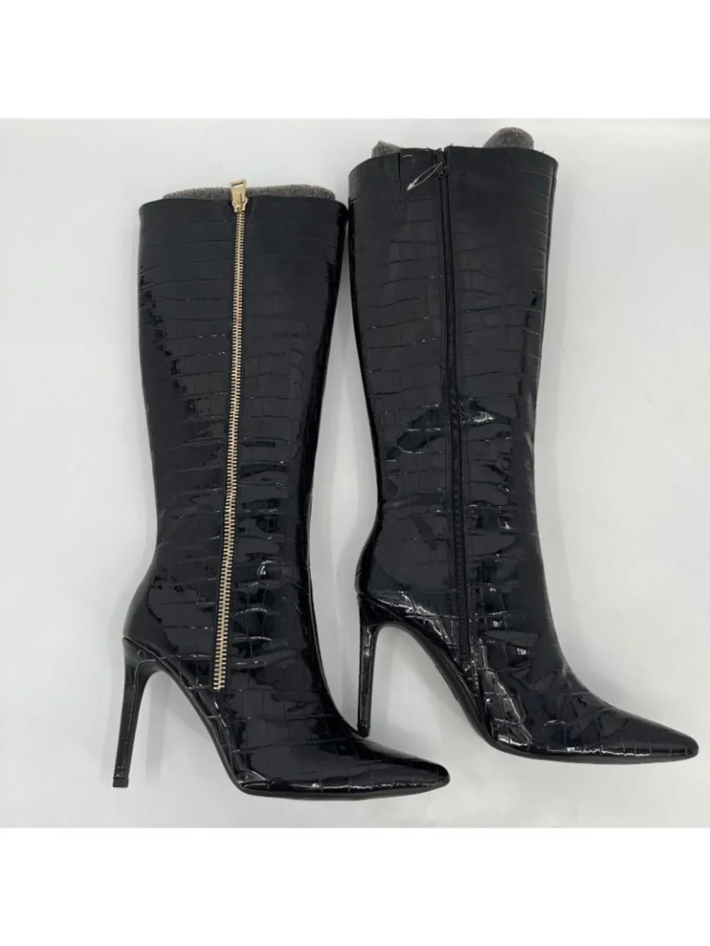 INC Sabrinaa Knee High Boots Black Croc Size 9M Faux Leather Pointed Toe Heel